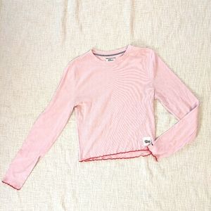 Tommy Hilfiger Pink Ribbed Lettuce Hem Top